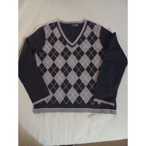 Red Moon Casmere womens vneck black silver argyle sweater size small